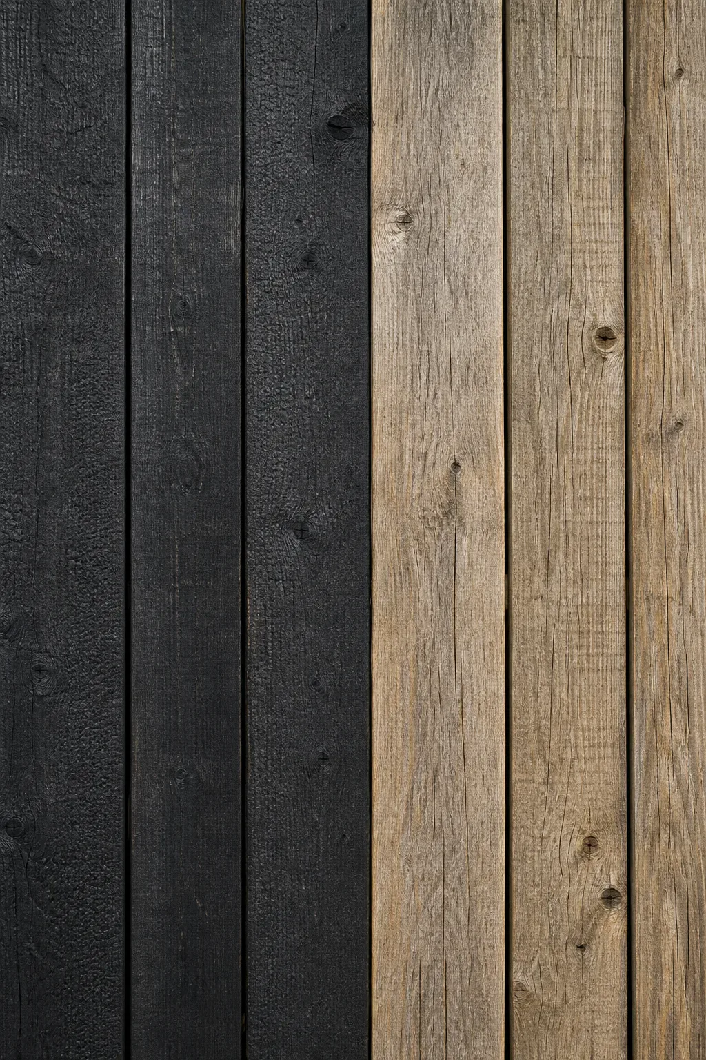 Close detail of charred and natural timber grain