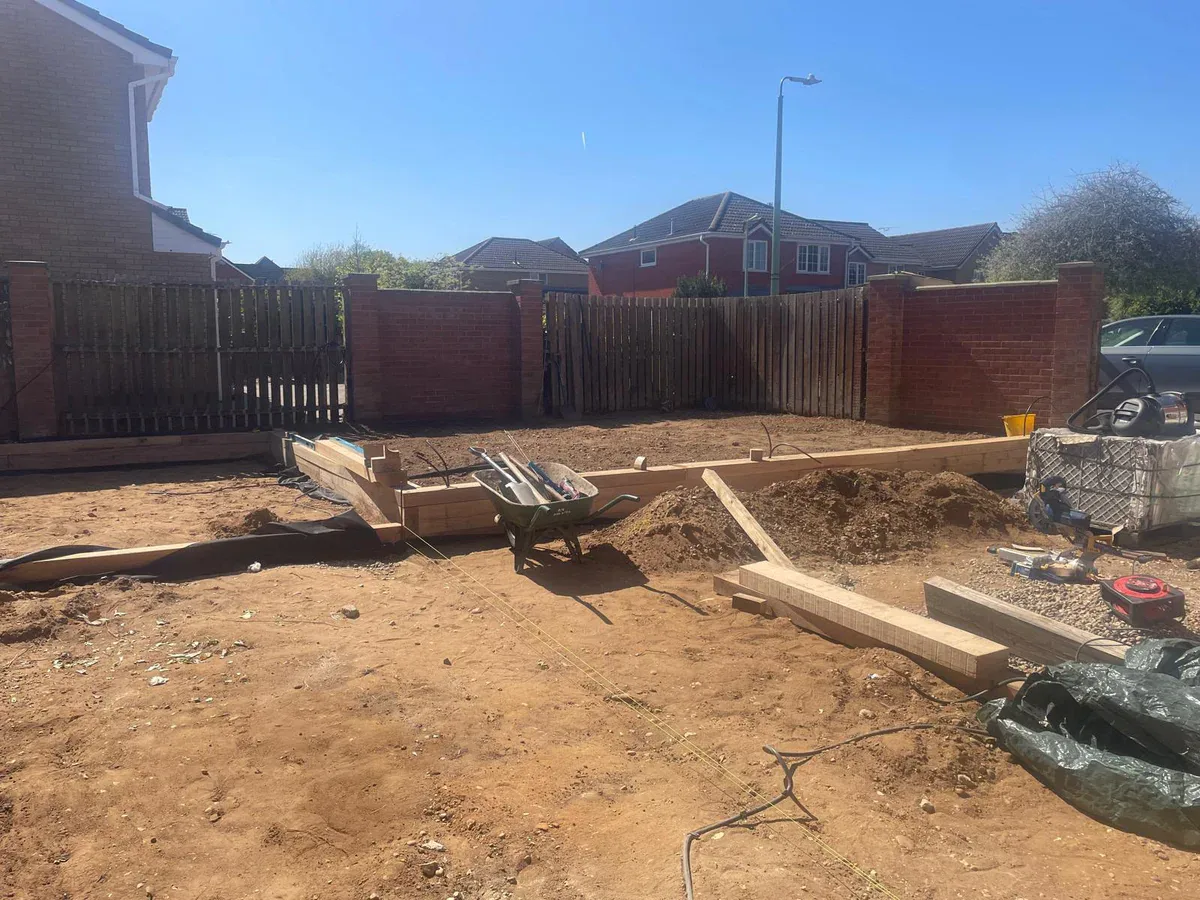 Garden excavated and timber levels being built during landscaping work